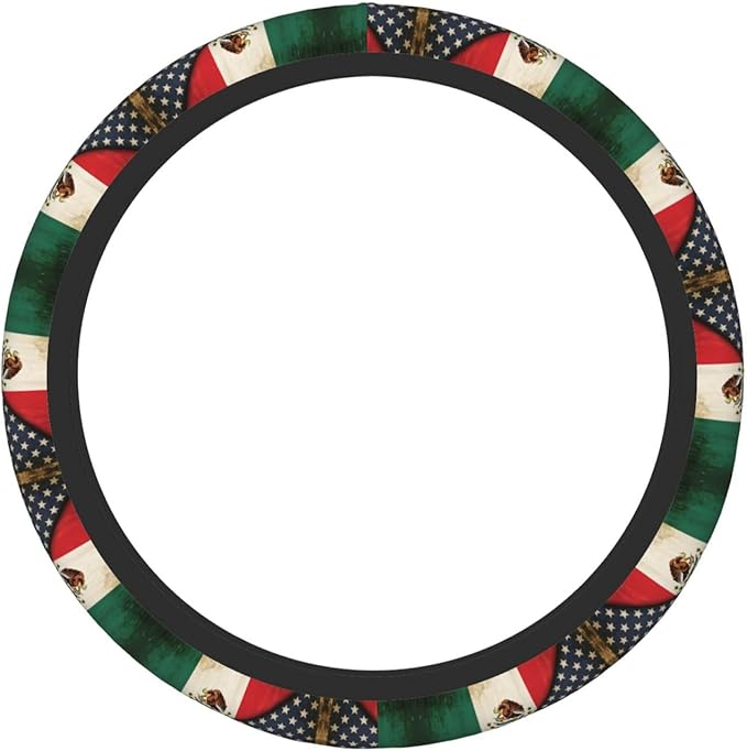 Mexican America Flag Print Universal Fit Steering Wheel Cover for Car, Truck, and SUV, Durable Steering Wheel Protection