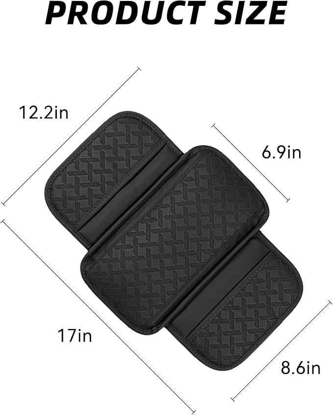 Car Armrest Cushion, Leather Soft Vehicle Center Console Cover with 2 Storage Bag, Breathable Automotive Interior Arm Rest Protection Pad Accessories, Universal for SUV Sedan Truck(Black)