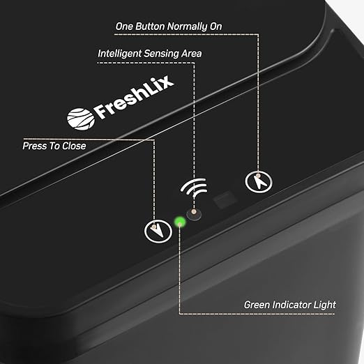 FRESHLIX Bathroom Automatic Trash Can, 4 Gallon Touchless Motion Sensor Small Garbage Can with Lid Smart Electric Narrow Waterproof Garbage Bin for Bedroom Office, Black