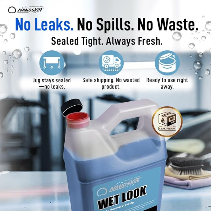 Nanoskin WET LOOK All Season Dressing 1 Gallon - Exterior Rubber & Plastic Solvent Based Dressing for Car Detailing | Produces a Deep, Rich, Long lasting shine | Safe For Cars Trucks, Motorcycles, RVs