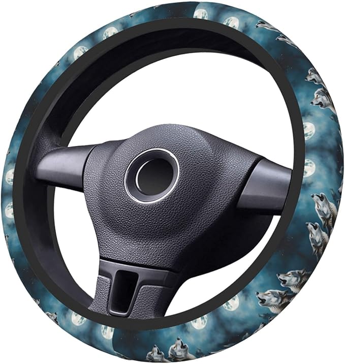 Wolves Howling?Moon Neoprene Steering Wheel Covers Women Men Car Accessories, Universal 15 Inch Fit Auto, Suvs, Truck