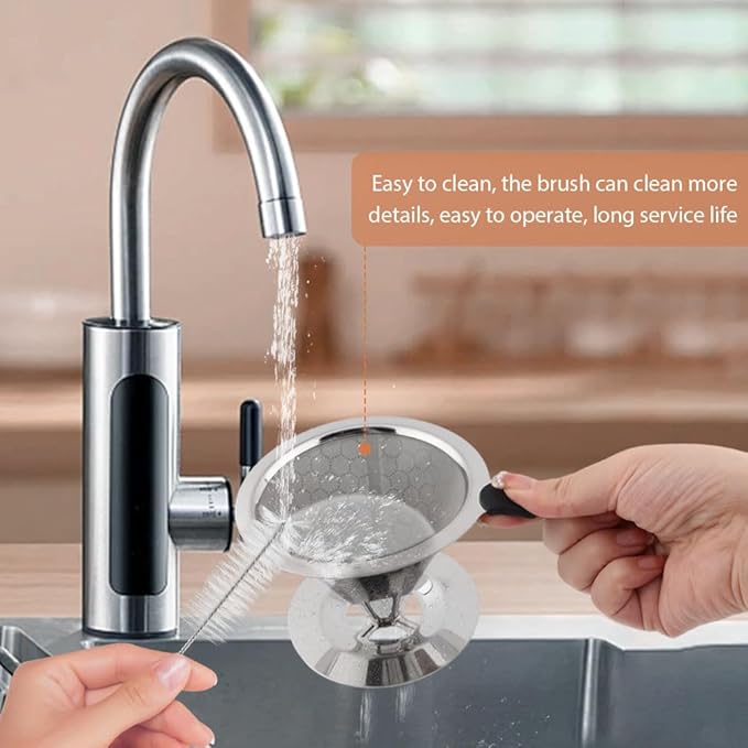 Pour Over Coffee Dripper, Double Mesh Coffee Filte-r Paperless Coffe-e Strainer Reusable Coffe-e Maker Dripper with Stand and Cleaning Brush(COLOR:Silver)