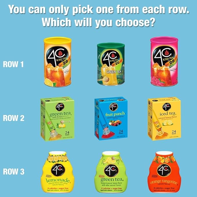 4C Powdered Drink Mix Canister, Fruit Punch 6 Pack, 9 Quarts, Family Sized Bin, Thirst Quenching Flavors