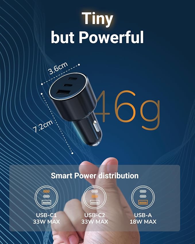 M.A.D Lab 84W Cigarette Lighter USB Charger, Fast Charging PD QC 3.0 Dual 33W USB-C and 18W USB-A, 12V Outlet Car Charger USB C for iPhone 17/16/15/14/13, iPad, Android, Galaxy, Switch and More