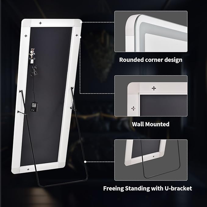 VooBang 76"x34" Large LED Full Length Mirror, Oversized Floor Body Mirror with Lights - 3 Color Modes, Standing Leaning Wall Mounted for Bedroom, Dressing Room White