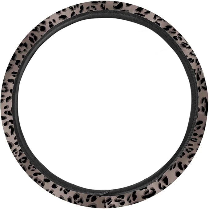 Universal Non-Slip Steering Wheel Cover, 15-inch Polyester Material Driving Accessories, Adjustable for Car and Truck(Vintage Charcoal Leopard)