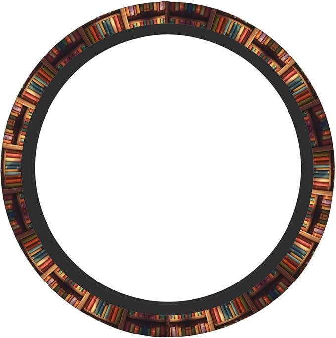 Neoprene Steering Wheel Cover Vintage Library Bookshelf Car Steering Wheel Cover Universal Fit for Most Cars