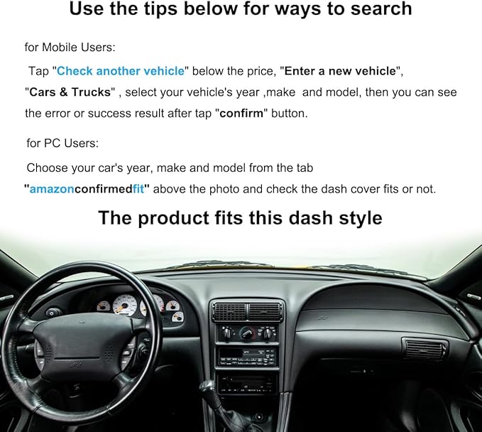 Yiz Dash Cover Mat for Ford Mustang Dashboard Pad Carpet (Black) J136
