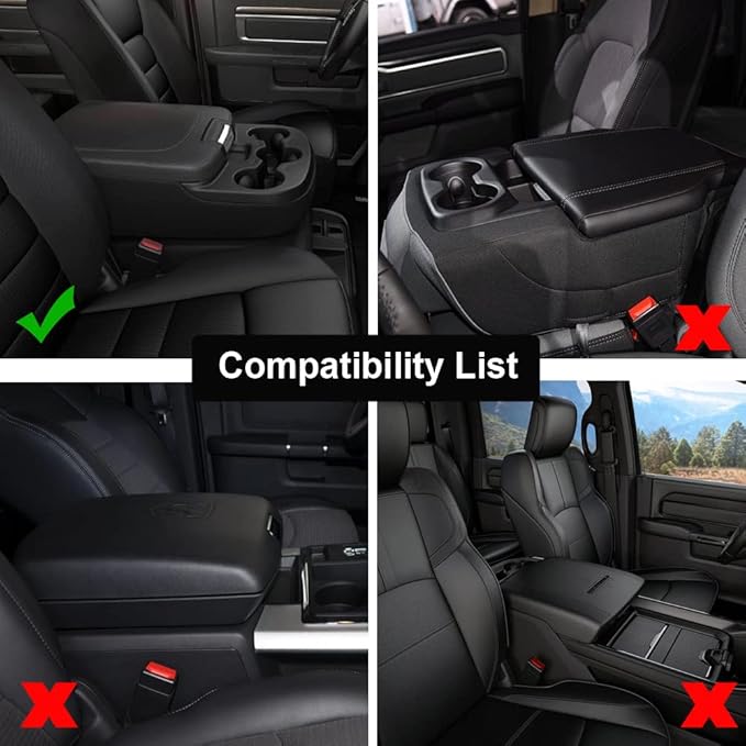 GIANT PANDA Custom Fit Console Cover for 2013-2018 Ram 1500 & 2013-2024 Ram 2500/3500/1500 Classic Model Jump Seat Console - Waterproof Faux Leather Armrest Center Cover - Full Protection - Black