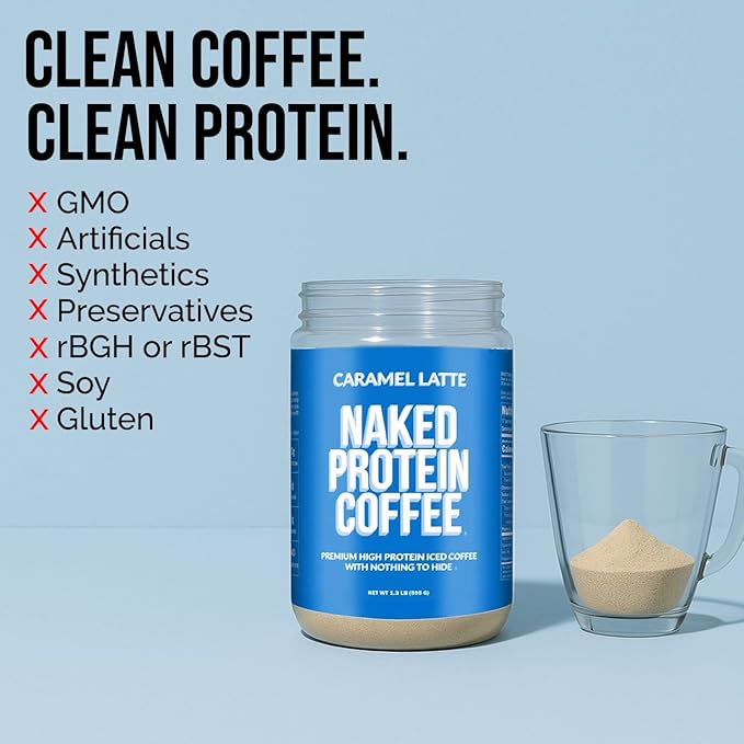 NAKED Caramel Latte Protein Coffee - Premium Colombian Iced Coffee Protein Shake Drink, Delicious Keto Friendly and Gluten Free, 17 Servings