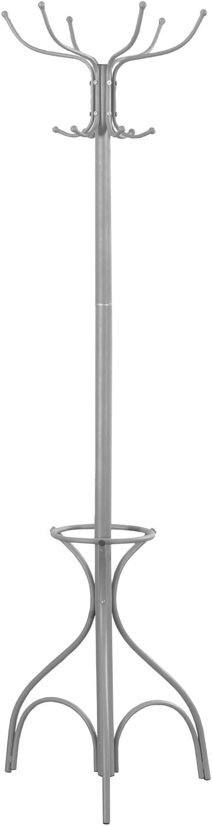 Monarch Coat Rack with an Umbrella Holder, Silver, 70"