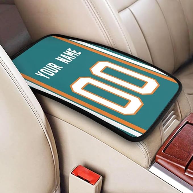 Custom Car Armrest Cover,Add Personalized Name and Number As Gifts for Loyal Football Fans,American Football Auto Center Console Pad Car handrail Box Cushion,Fit for Most Car Seat Box Cover Protector