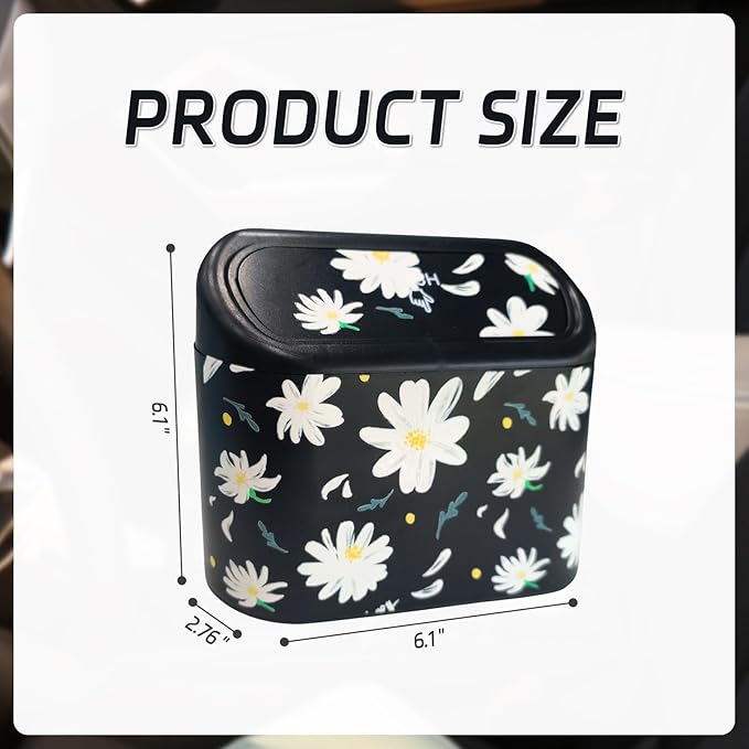 Mini Car Trash Can with Lid – Cute Floral Car Interior Accessory with 5 Trash Bags, Small Automotive Organizer for Front and Back Seat, Universal Fit Trash Bin for SUV, Sedan, Truck, Office or Home
