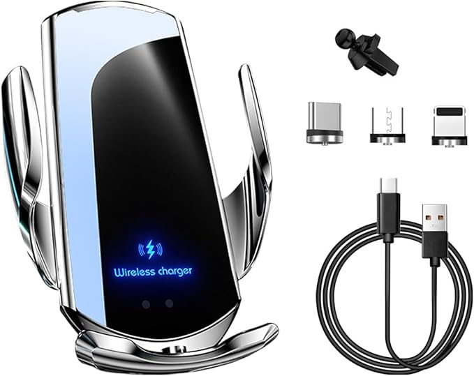 Wireless Car Charger Mount, 15W Automotive Electric Wireless Charger Holder, Car Air Vent Mount Bracket Fast Charging for Most Smartphone, Universal Car Accessories (Silver)