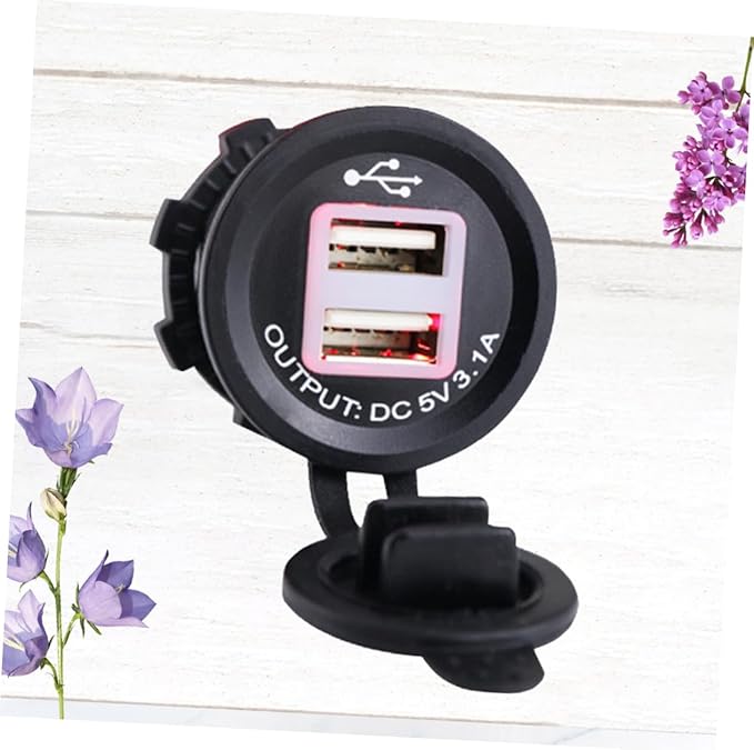 5v Dual USB Car Charger Socket for Motorcycle Boat ATV Powers Mobile Phones GPS and Tablets Simultaneously Easy Installation Red Light Indicator