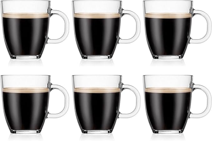 Bodum 12oz Bistro Coffee Mug Single-Wall Tempered Glass, 6 Pack, Clear