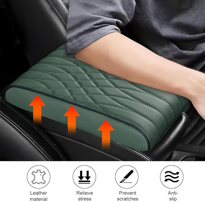 BESULEN Car Center Console Cover, Memory Foam Scratch & Wear Resistant Vehicle Armrest Storage Box Cushion Pad, Auto Interior Middle Console Protector, Universal for Sedan RV Pickup (Green)