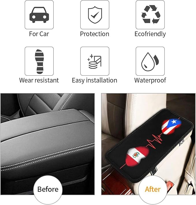 Auto Center Console Pad Puerto Rico Porto Rico Puerto Rican and Peru Peruvian Flag Be of one Mind Car Armrest Cover Armrest Seat Handrail Box Cover Cushion Universal Decoration Protector Accessories