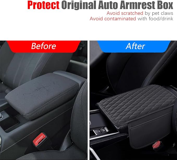 ESKONKE [Upgraded] Car Center Console Cover with 2 Storage Bags - Premium Nappa Leather Armrest Cover, Scratch & Wear Resistant, Waterproof Car Interior Accessories (Grey)
