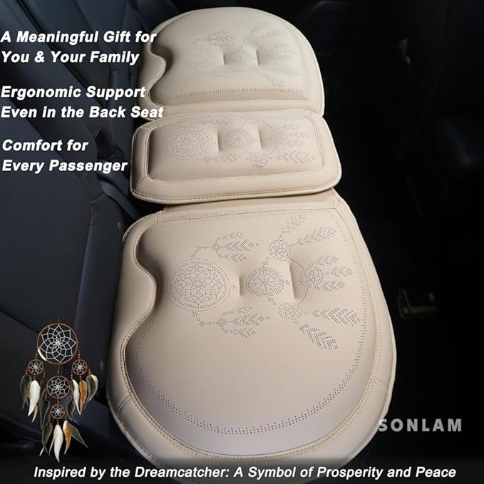 Comfort Dreamcatcher Car Seat Cushion Non-Slip - Relaxing, Optimal Support & Posture for Long Drive (Front Seats (Beige))