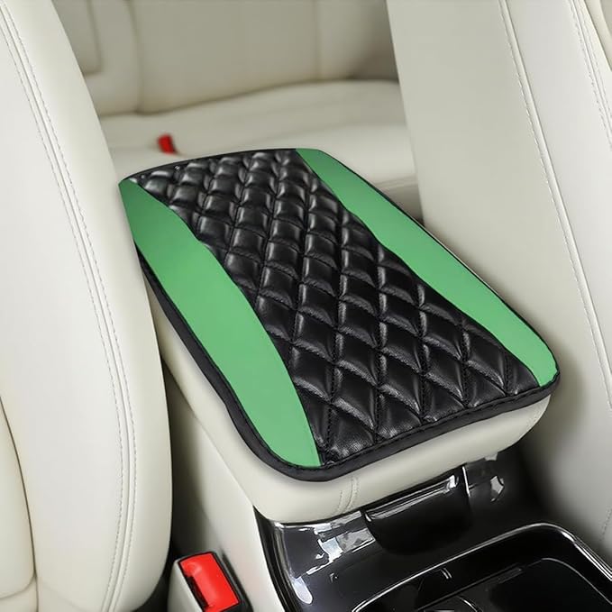 Car Center Console Cover, Comfortable PU Leather Vehicle Armrest Storage Box Cushion Pad, Anti-Scratch Automotive Interior Arm Rest Cover Protector, Universal for Truck SUV Sedan (Green)