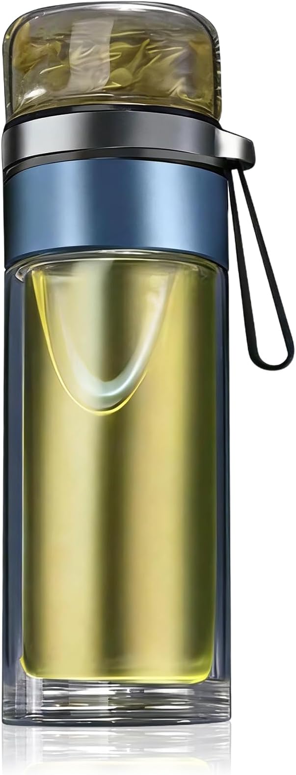 Glass Tea Infuser Bottle, Double Wall Portable Tumbler Mug Travel Tumbler Mug Men Tea Infuser Water Bottle (Blue)
