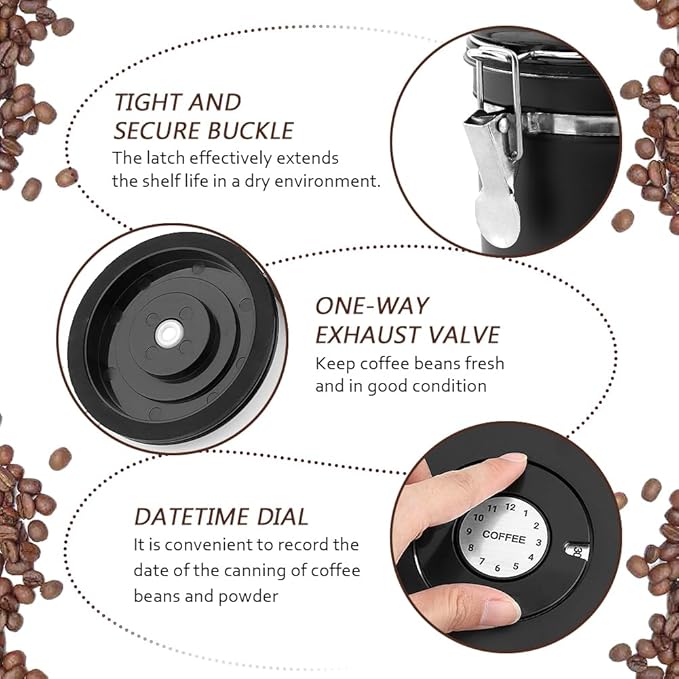 21oz Stainless Steel Airtight Coffee Canister with CO2 Valve & Date Tracker, Perfect for Coffee, Tea, Sugar, and More – Home & Office Use
