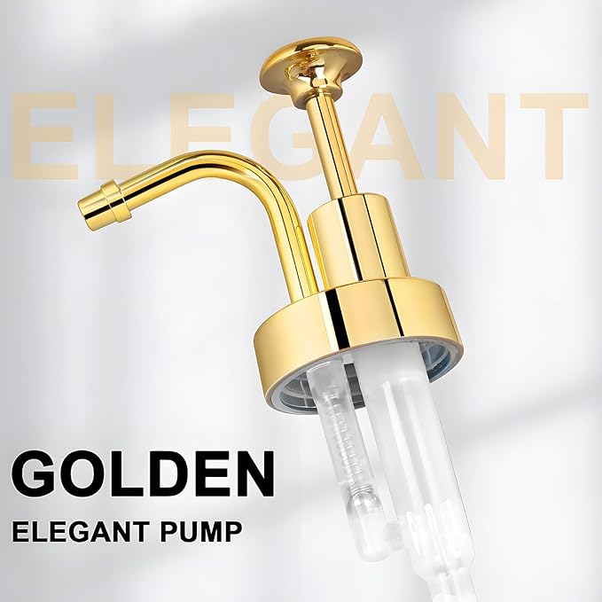 Glass Coffee Syrup Dispenser 10oz, Syrup Bottles with Ribbed Design, Gold Syrup Pump, Coffee Bar Accessories, Honey Dispenser