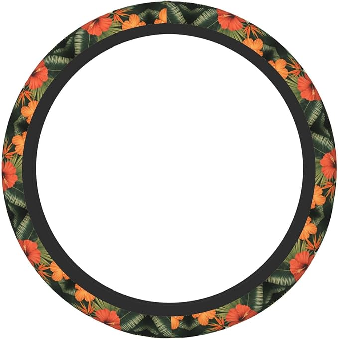 Neoprene Steering Wheel Cover Hawaiian Floral Print Car Steering Wheel Cover Universal Fit for Most Cars