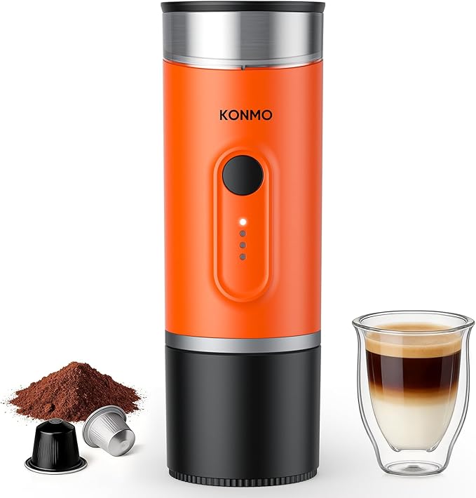 Portable Espresso Machine with Self-Heating System, 15 Bar Travel Coffee Maker, Compatible with Capsules & Ground Coffee, USB-C Rechargeable Coffee Machine for Camping, Office & Travel