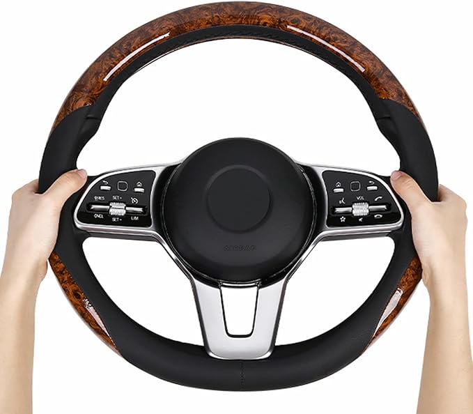 KAFEEK Wood Grain Steering Wheel Cover Microfiber Leather Universal 14 1/2-15 inch, Car Steering Wheel Cover Men Women, Comfortable, Anti-Slip, Odorless, Brown