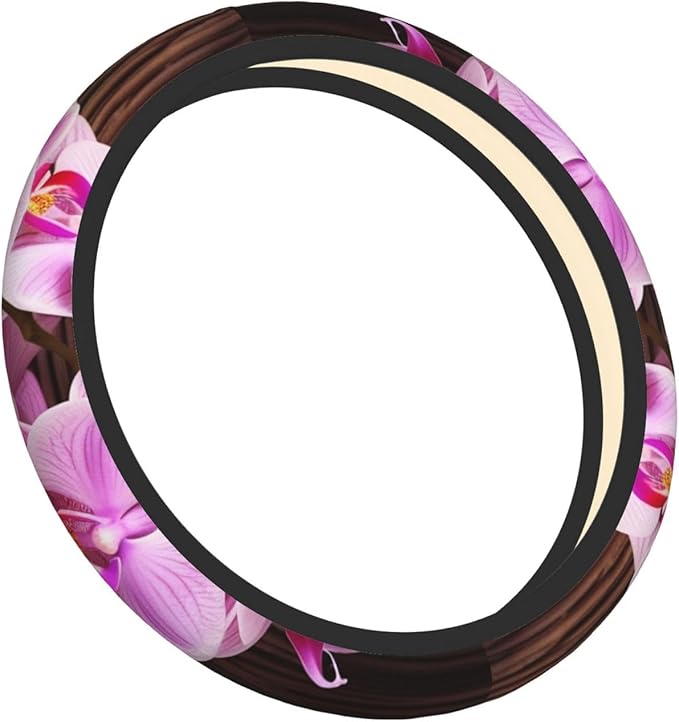 Elastic Steering Wheel Cover, Orchid Flower Car Wheel Covers for Women Men Anti-Slip Steering Wheel Protector Car Accessories, Universal 15 Inch Fit Auto, Suvs, Truck