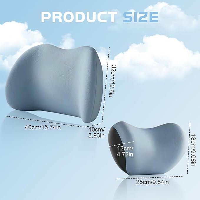 Headrest Lumbar Pillows Car Seat for Honda HRV CRV CRZ BRV 2001-2025, Ergonomic Neck Back Support Cushion, Comfortable Breathable Washable Cover, Memory Foam, Blue