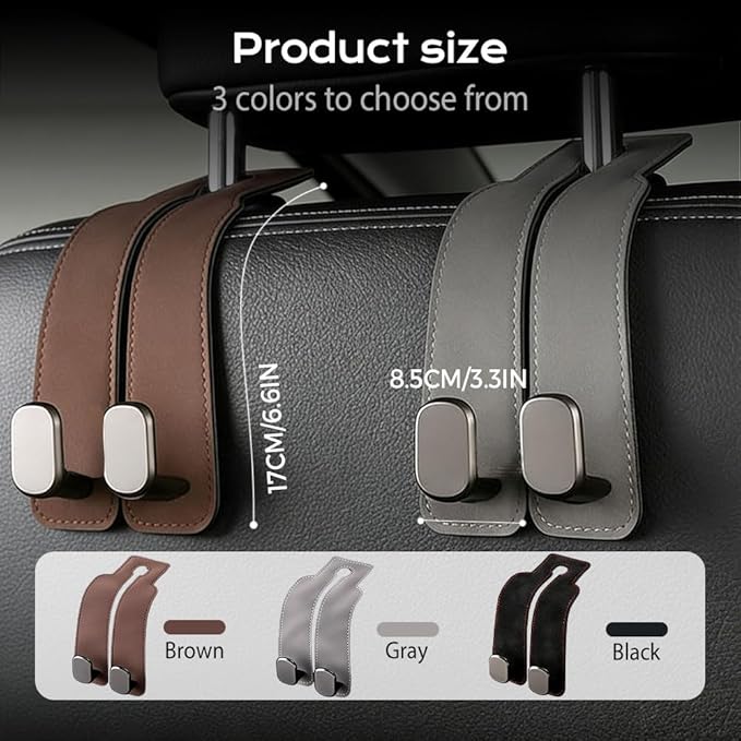 2026 Car Headrest Storage Hooks - Universal Backseat Hanger Organizer for Handbags & Grocery Bags (2, Grey)