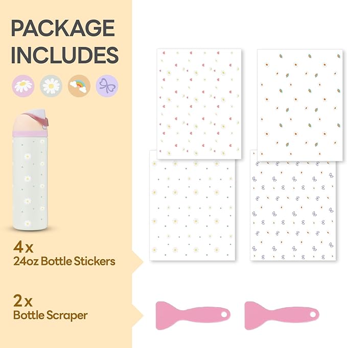 4PCS Daisy Stickers for Owala Water Bottle, Stickers Waterproof Compatible with Urban Outfitters Owala Bottles, Tumbler Cup Accessories Decal Decorate
