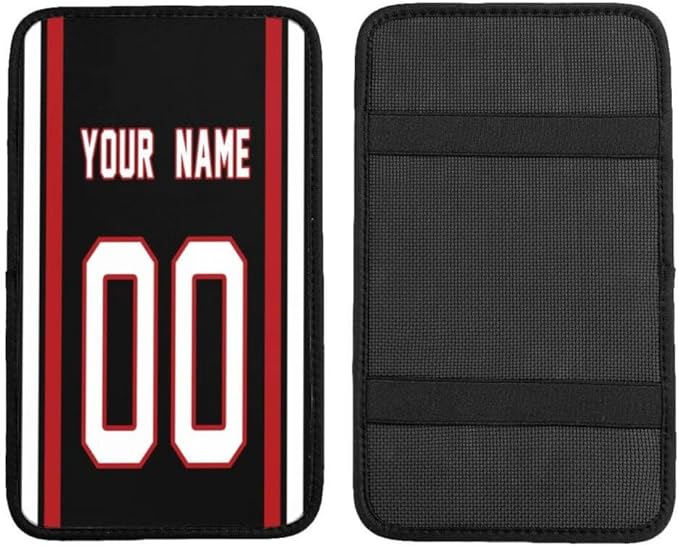 Custom Car Armrest Cover,Add Personalized Name and Number As Gifts for Loyal Football Fans,American Football Auto Center Console Pad Car handrail Box Cushion,Fit for Most Car Seat Box Cover Protector