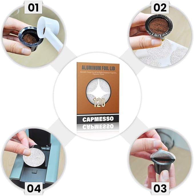 CAPMESSO Espresso Foils -Coffee Pod Seal Lids to Reusable Nespresso Capsules Refillable Pods Compatible with Nespresso Original Line Machines 120PCS/Package