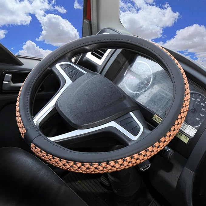 15“16”17“18”19“20 Inch Ice Silk Ventilation Multi-Style Comfy Grip Steering Wheel Cover for Truck, Bus, Big Rig Trucker,SUV， Anti-Slip Design 15-20 Inch (Brown, 18 inch)