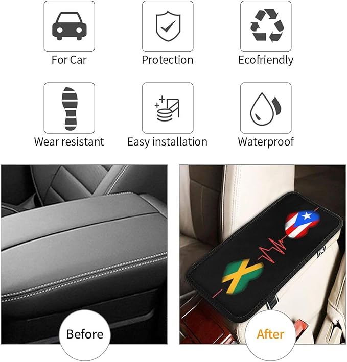 Auto Center Console Pad Puerto Rico Porto Rico Puerto Rican and Jamaica Flag Be of one Mind Car Armrest Cover Armrest Seat Handrail Box Cover Cushion Universal Decoration Protector Accessories
