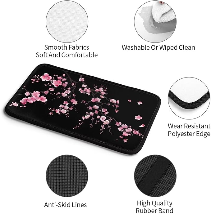 Center Console Cover Pink Floral Cherry Blossom Armrest Lid Cover Flower Arm Rest Cover Pad Middle Console Lid for Most Vehicle, SUV, Truck, Sedans, Black
