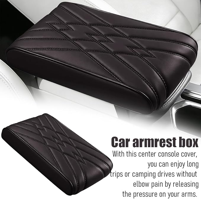 Car Center Console Cover, Memory Foam Leather Soft Breathable Armrest Seat Storage Box Protector Pad, Automotive Interior Middle Console Cushion Cover, Universal for Truck SUV Van (Coffee)
