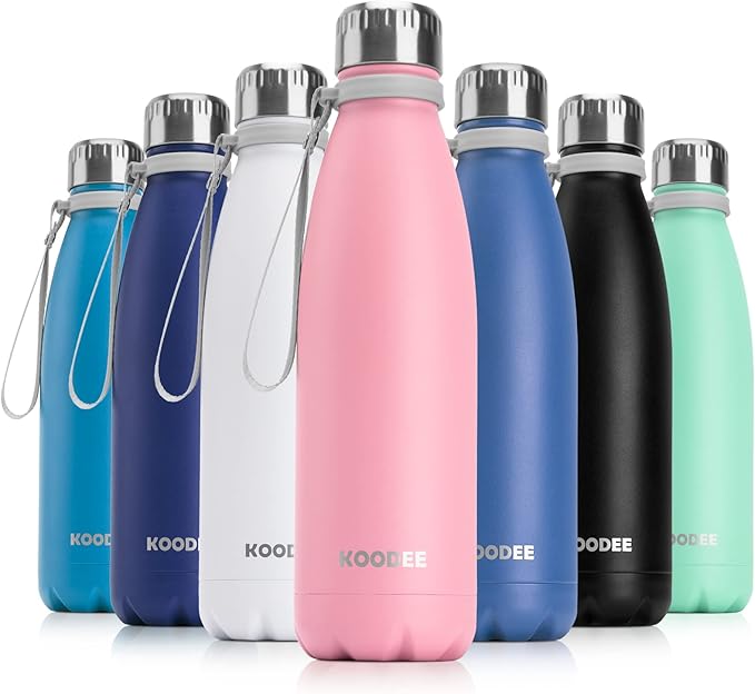 koodee 17oz Stainless Steel Water Bottle, Double Wall Vacuum Insulated Sports Bottle, BPA Free (Pink)