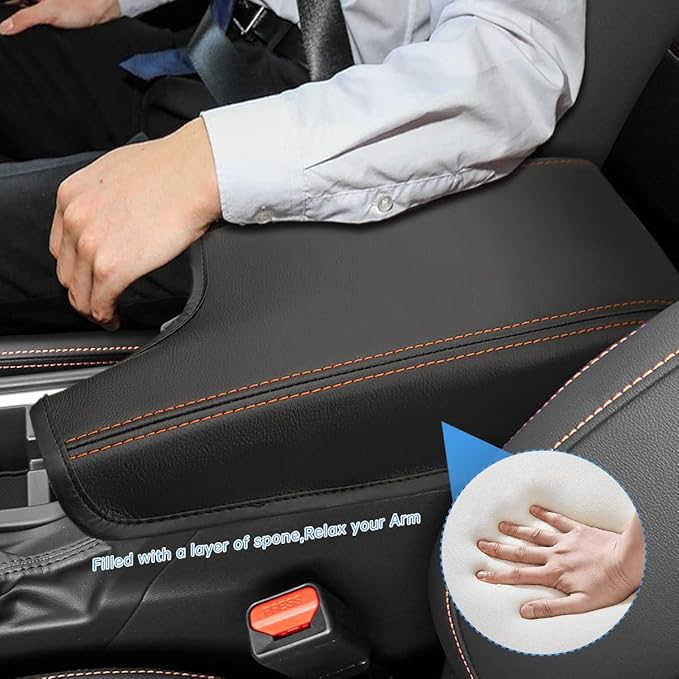 INTGET Car Center Console Armrest Cover for Subaru Crosstrek Accessories 2018 2019 2020 2021 2022 2023 Impreza 2017-2023 Leather Arm Rest Box Lid Middle Console Cover Seat Protector(Orange Stitches)