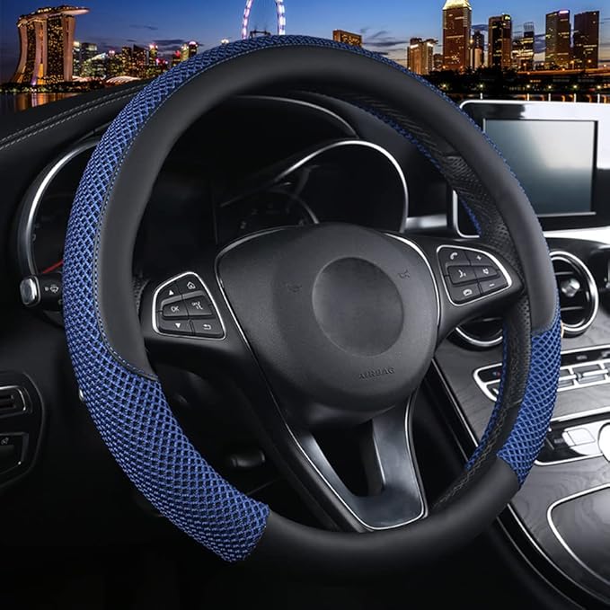 Cxtiy Universal Car Steering Wheel Cover Cool for Summer Warm for Winter Steering Wheel Cover Fit Most of Cars SUV Auto Vehicle (C-Blue)