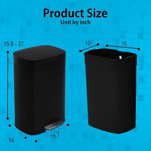 BestMassage 13 Gallon (50L) Stainless Steel Trash Can with Lid, Removable Inner Bucket, Foot Pedal, Soft Close for Home, Kitchen, Office