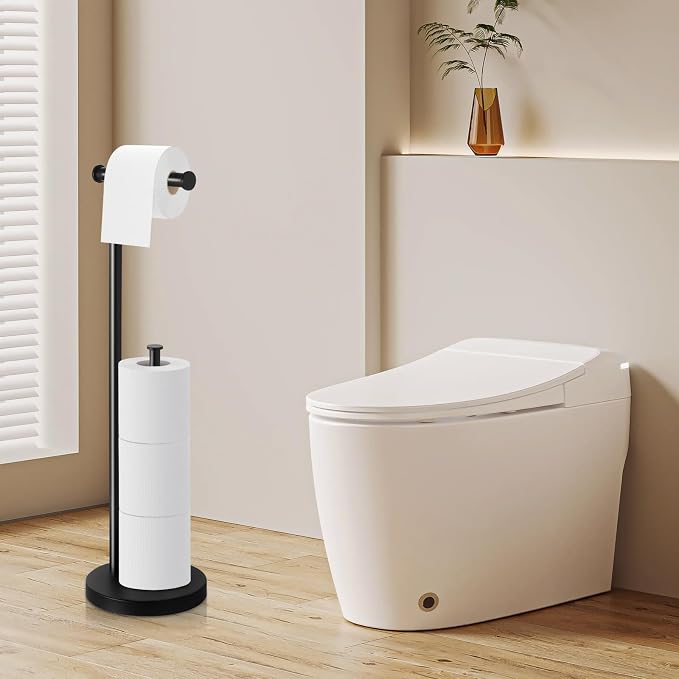Toilet Paper Holder Stand, Bathroom Toilet Papers Stand with Large Reserve, Rustproof & Anti-Corrosion Free Standing Toilet Paper Holders, Non Tipping Toilet Paper Holder Free Standing with Thick Base