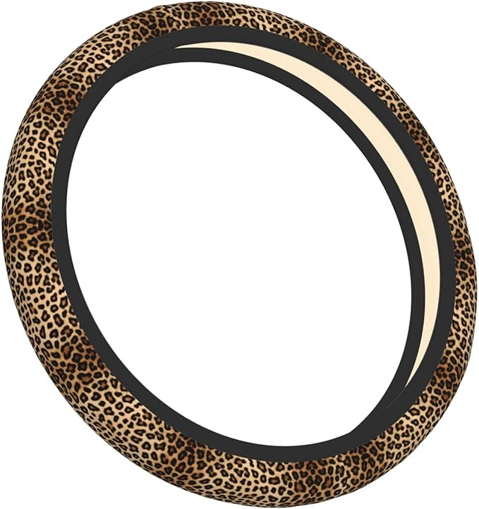 Black and Gold Leopard Universal Fit Steering Wheel Cover for Car, Truck, and SUV, Durable Steering Wheel Protection