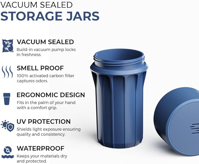 Staze Air Tight Smell Proof Container (148ml) – Vacuum Seal Stash Jar - Waterproof Food Storage Canister, Portable Small Smell Proof Jar for Coffee, Herb, Spice & Gummies - (MIDNIGHT TRIO)