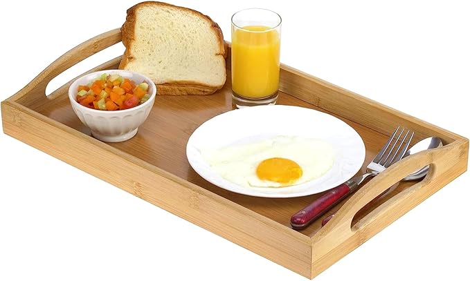 Tray with Large Handles - Bamboo Ottoman Tray, Great for Coffee Table, Couch, Tea, Bar, Breakfast, Dinner, or Any Food - Good for Parties or Bed for Eating (Home It)