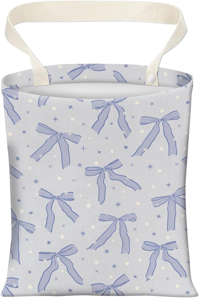 Cute Car Trash Can, Hanging Canvas Car Back Seat Organizer and Storage Bag, Funny Car Trash Bag for Travelling, Outdoor Cute Blue Bow Star